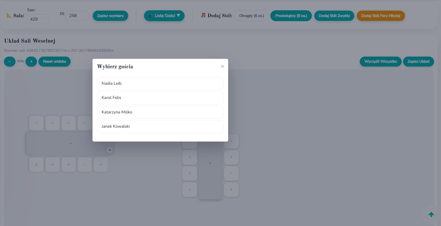 Plan stołów – widok planera