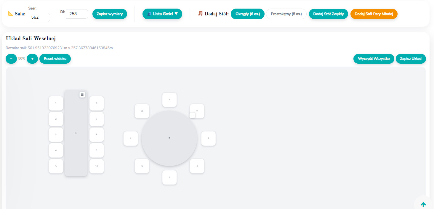 Stoły okrągłe i prostokątne – przykład