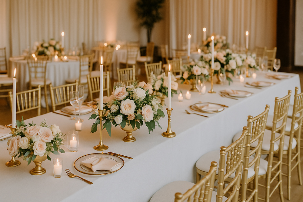 Kameralne eleganckie wesele, glamour decor