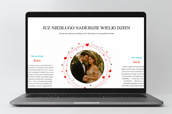Podgląd strony ślubnej na ekranie laptopa